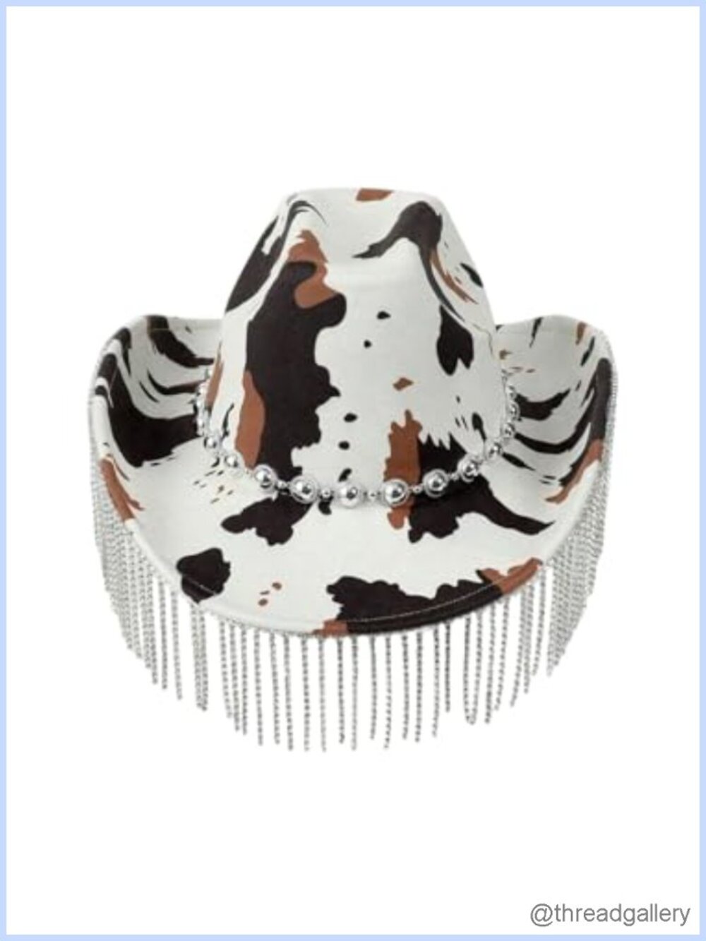 Y2K Cow Print Wide Brim Fringe Cowboy Hat Polyester Western Style